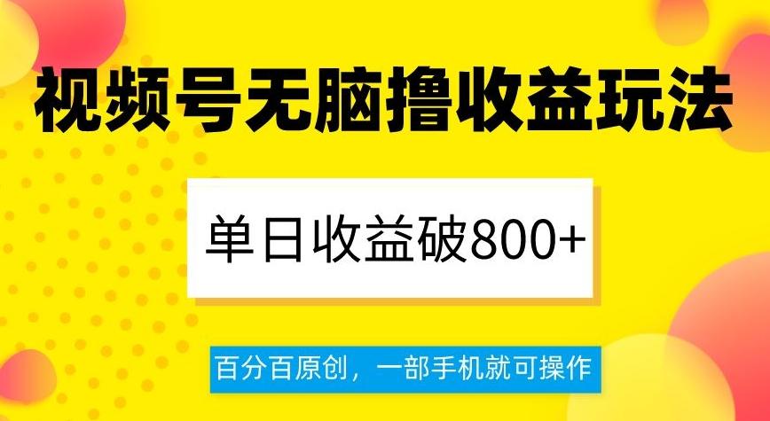 视频号无脑撸收益玩法，单日收益破800+，百分百原创，一部手机就可操作【揭秘】-蚂蚁汇资源分享项目网