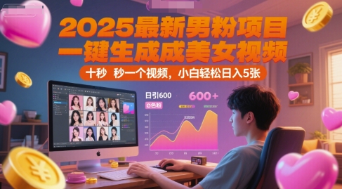 2025最新男粉项目，一键生成美女视频，日引600+色粉 十秒一个视频，小白轻松日入5张【揭秘】-蚂蚁汇资源分享项目网