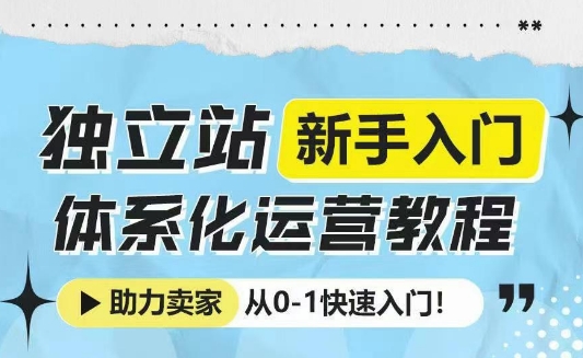 独立站新手入门体系化运营教程，助力独立站卖家从0-1快速入门!-蚂蚁汇资源分享项目网