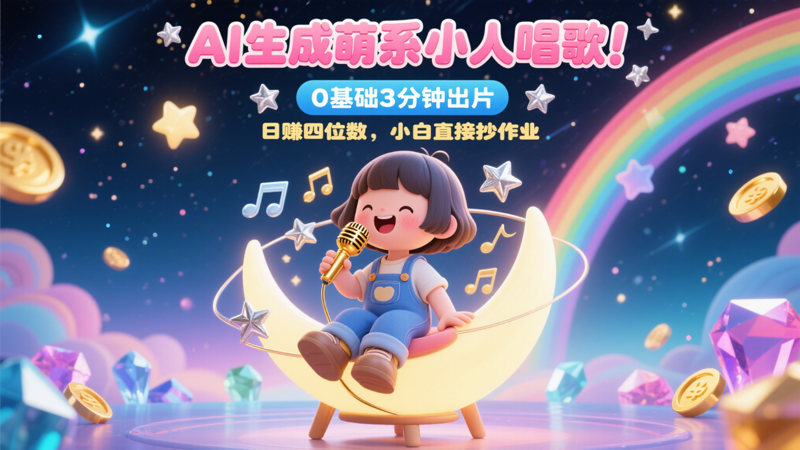 AI生成萌系小人唱歌!0基础3分钟出片,28个作品涨粉9万,日赚四位数,小白直接抄作业-蚂蚁汇资源分享项目网