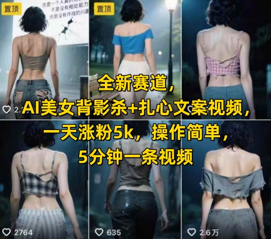 全新赛道，AI美女背影杀+扎心文案视频，一天涨粉5k，操作简单，5分钟一条视频-蚂蚁汇资源分享项目网