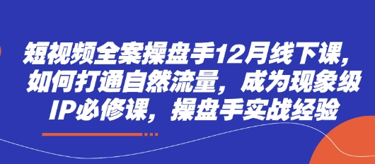 短视频全案操盘手12月线下课，如何打通自然流量，成为现象级IP必修课，操盘手实战经验-蚂蚁汇资源分享项目网