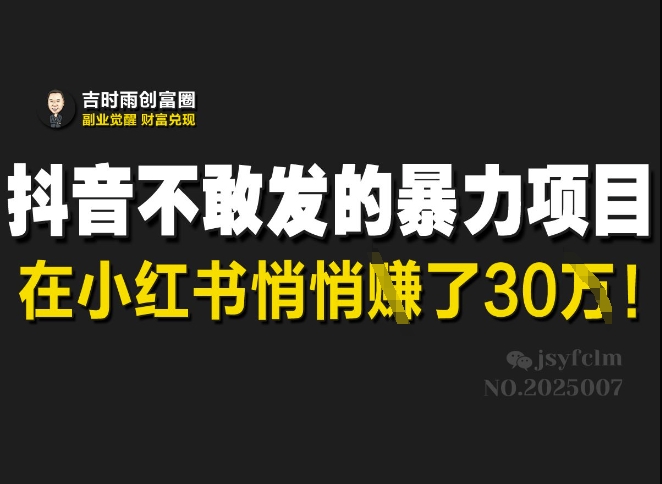 抖音不敢发的暴利项目，在小红书悄悄挣了30W-蚂蚁汇资源分享项目网