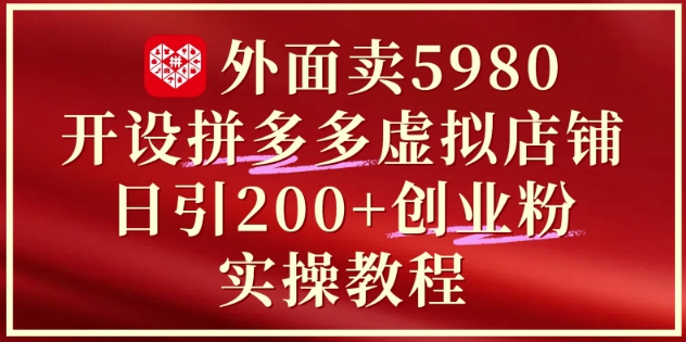 外面卖5980开设拼多多虚拟店铺：单日引流200+创业付费粉实战教程-蚂蚁汇资源分享项目网