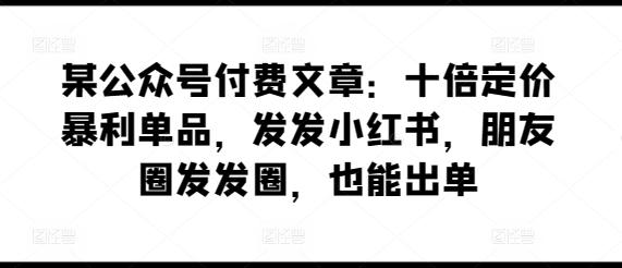 某公众号付费文章：十倍定价暴利单品，发发小红书，朋友圈发发圈，也能出单-蚂蚁汇资源分享项目网