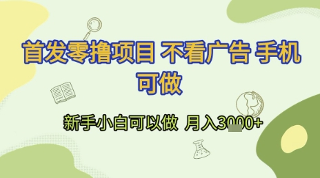 首发零撸项目 不看广告 手机可做 新手小白可以做  月入3k+【揭秘】-蚂蚁汇资源分享项目网