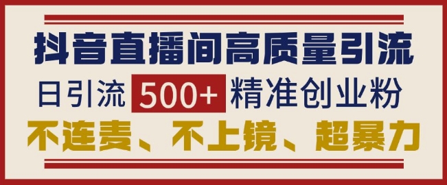 抖音直播间引流创业粉，无需连麦、不用上镜、超暴力，日引流500+高质量精准创业粉-蚂蚁汇资源分享项目网