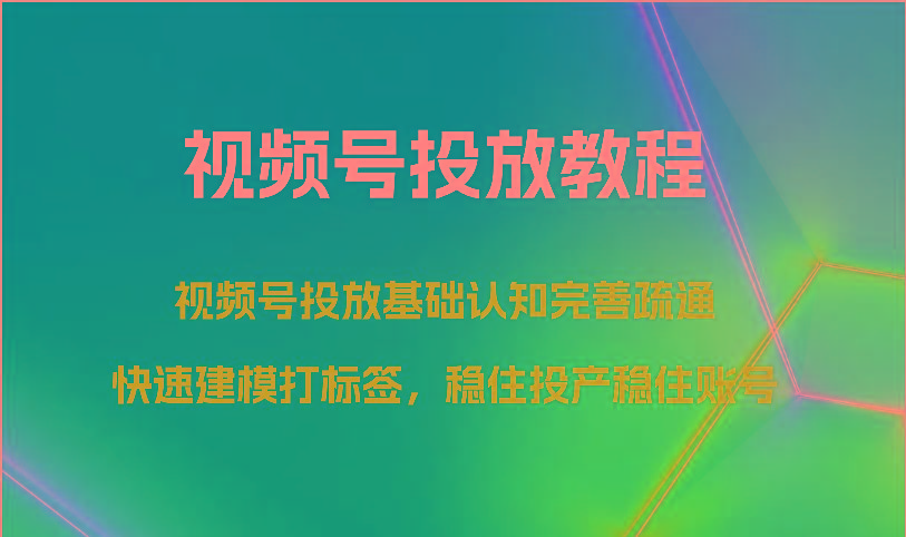 视频号投放教程-视频号投放基础认知完善疏通，快速建模打标签，稳住投产稳住账号-蚂蚁汇资源分享项目网