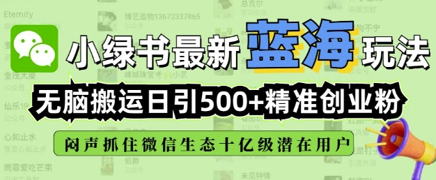 小绿书无脑搬运引流，全自动日引500精准创业粉，微信生态内又一个闷声发财的机会-蚂蚁汇资源分享项目网