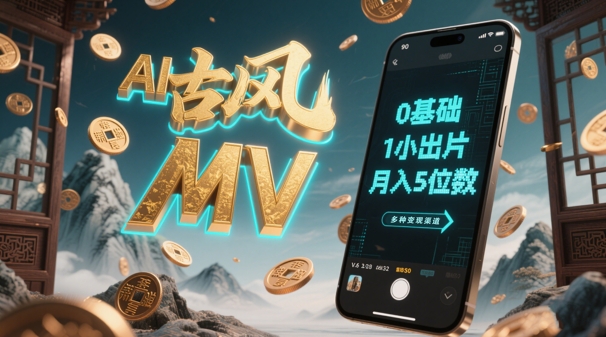 AI一键生成古风音乐MV，0剪辑基础1小时出片，多种变现渠道，一部手机月入5位数-蚂蚁汇资源分享项目网