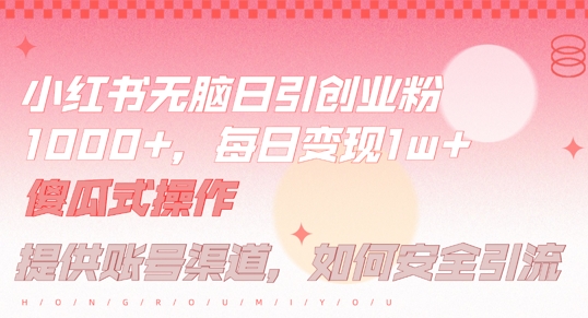 小红书无脑每日引流创业粉500+，小白每天只花半小时，躺赚长尾收益【揭秘】-蚂蚁汇资源分享项目网