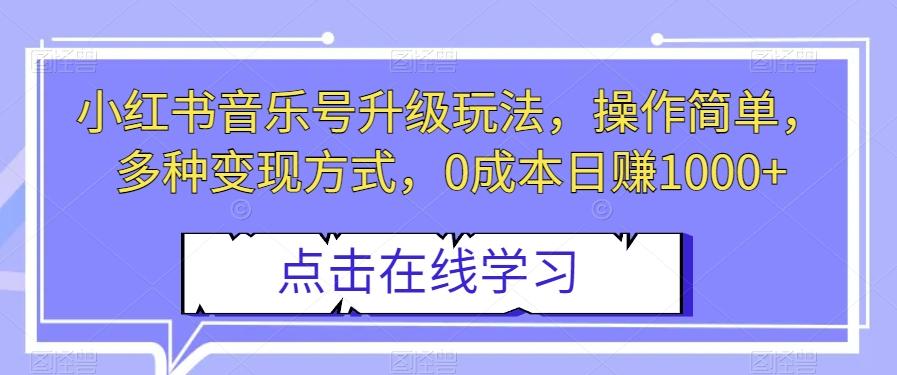 小红书音乐号升级玩法，操作简单，多种变现方式，0成本日赚1000+【揭秘】-蚂蚁汇资源分享项目网