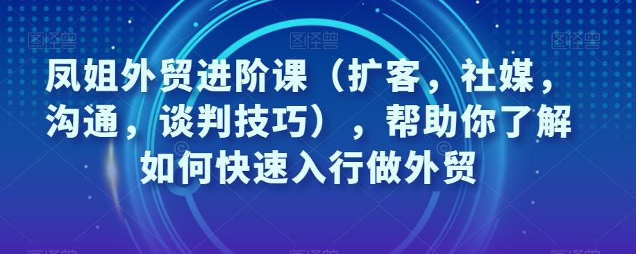 凤姐外贸进阶课（扩客，社媒，沟通，谈判技巧），帮助你了解如何快速入行做外贸-蚂蚁汇资源分享项目网