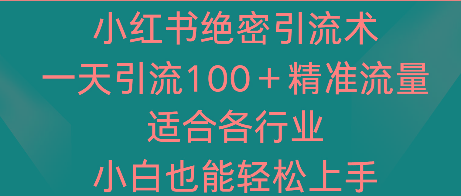 小红书绝密引流术，一天引流100＋精准流量，适合各个行业，小白也能轻松上手-蚂蚁汇资源分享项目网