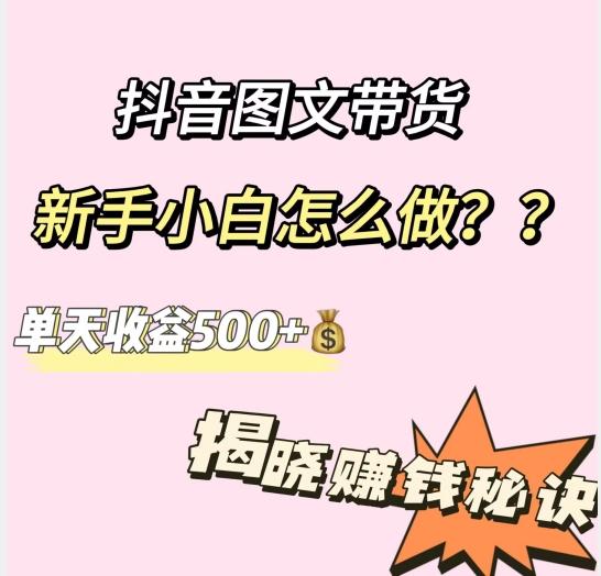 抖音图文带货，新手小白怎么做？单天收益500+【揭秘赚钱秘诀】-蚂蚁汇资源分享项目网