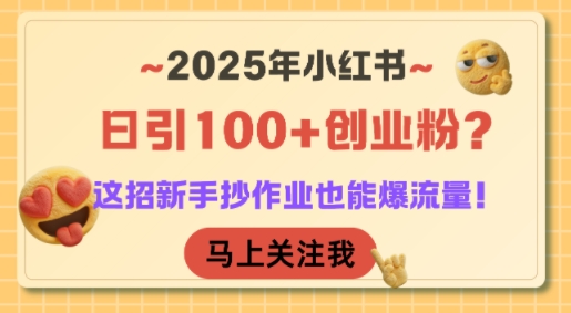 2025年小红书日引100+创业粉？这招新手抄作业也能爆流量！-蚂蚁汇资源分享项目网