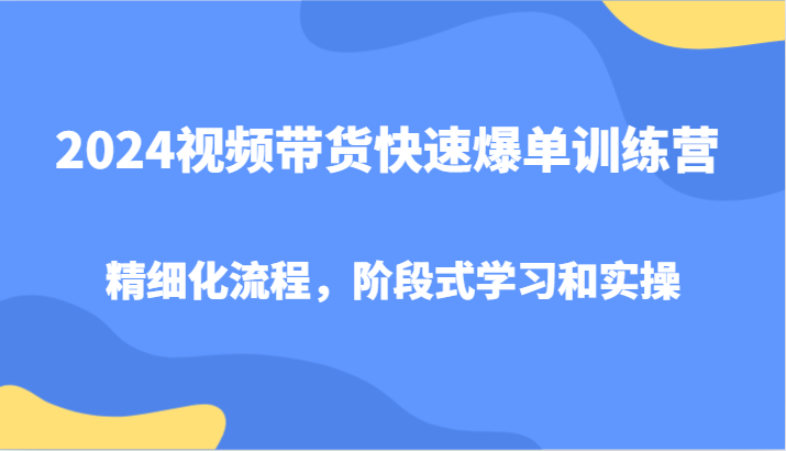 2024视频带货快速爆单训练营，精细化流程，阶段式学习和实操-蚂蚁汇资源分享项目网