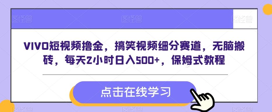 VIVO短视频撸金，搞笑视频细分赛道，无脑搬砖，每天2小时日入500+，保姆式教程-蚂蚁汇资源分享项目网