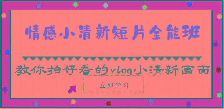 情感小清新短片全能班-教你拍好看的vlog小清新画面(30节课)-蚂蚁汇资源分享项目网