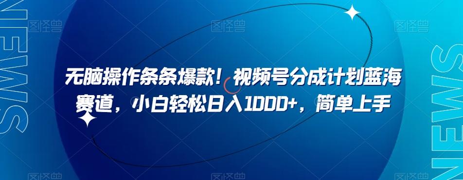 无脑操作条条爆款！视频号分成计划蓝海赛道，小白轻松日入1000+，简单上手-蚂蚁汇资源分享项目网