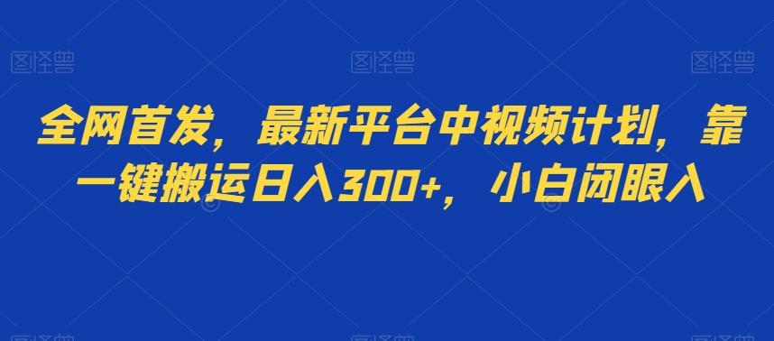 全网首发，最新平台中视频计划，靠一键搬运日入300+，小白闭眼入-蚂蚁汇资源分享项目网