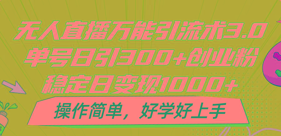 无人直播万能引流术3.0，单号日引300+创业粉，稳定日变现1000+，操作简单-蚂蚁汇资源分享项目网