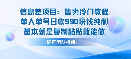 信息差项目：售卖冷门教程单人单号日收9张纯利基本就是复制粘贴就能做-蚂蚁汇资源分享项目网