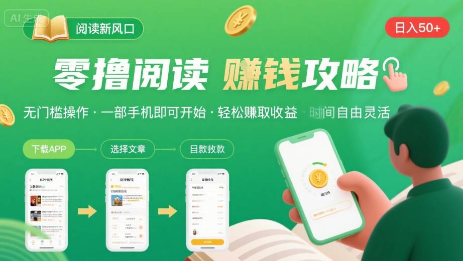 零撸阅读新风口，无门槛轻松挣，一部手机，日入 50-3张【揭秘】-蚂蚁汇资源分享项目网