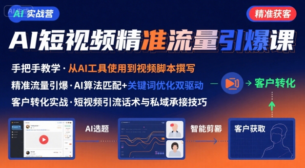AI+短视频引爆精准客户实战营，手把手教你引爆Ai短视频精准流量-蚂蚁汇资源分享项目网