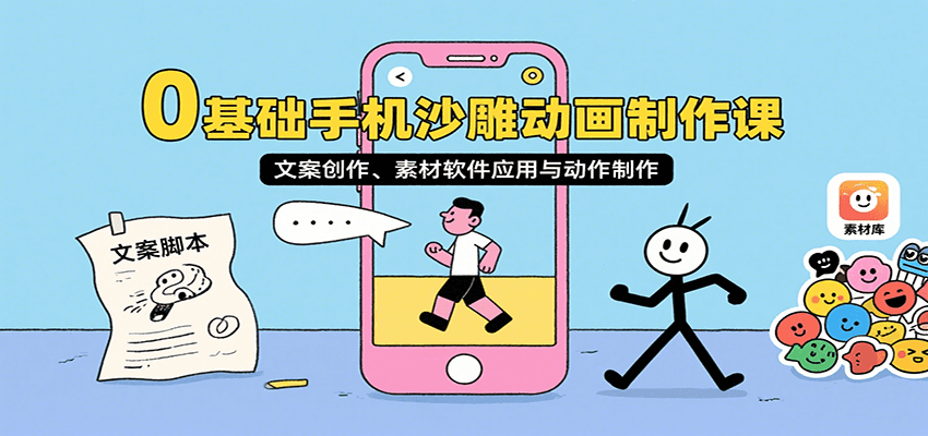 0基础手机沙雕动画制作课，文案创作、素材软件应用与动作制作-蚂蚁汇资源分享项目网