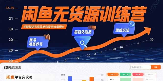 闲鱼无货源训练营：账号准备养号/垂直化选品/黑搜玩法，0基础30天盈利指南-蚂蚁汇资源分享项目网