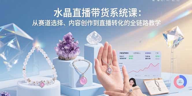 水晶直播带货系统课：从赛道选择、内容创作到直播转化的全链路教学-蚂蚁汇资源分享项目网