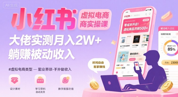 小红书虚拟电商，大佬实测月入2W+，实现被动收入-蚂蚁汇资源分享项目网