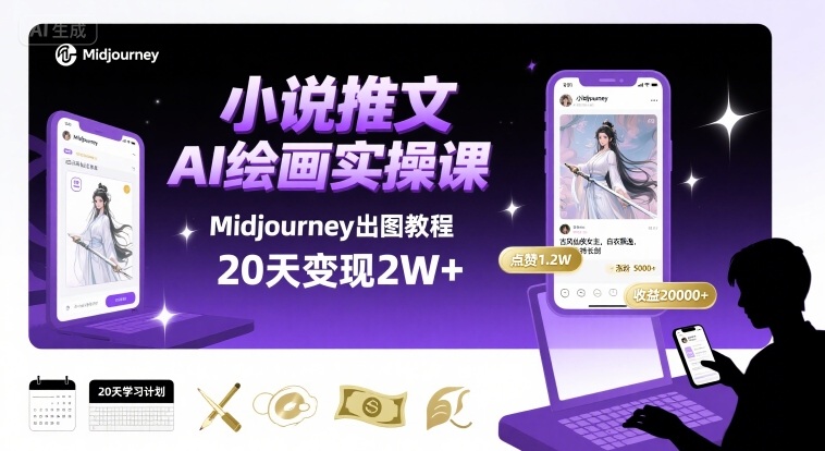 小说推文干货分享之AI绘画MJ出图实操课，用Midjourney做小说推文，20天挣2w-蚂蚁汇资源分享项目网