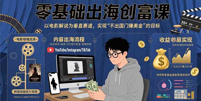 零基础出海创富课：以电影解说为垂直赛道，实现不出国门赚美金的目标-蚂蚁汇资源分享项目网