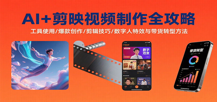 AI+剪映视频制作全攻略：工具使用/爆款创作/剪辑技巧/数字人特效与带货转型方法-蚂蚁汇资源分享项目网