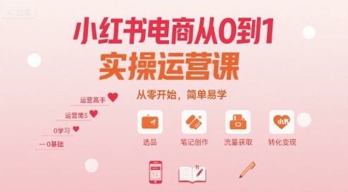 小红书电商从0到1实操运营课，从零开始，简单易学-蚂蚁汇资源分享项目网
