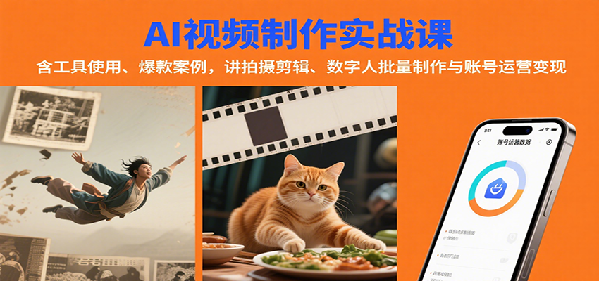 AI视频制作实战：含工具使用、爆款案例，讲拍摄剪辑、数字人批量制作与账号运营变现-蚂蚁汇资源分享项目网