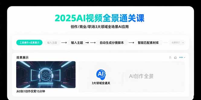 2025AI视频全景通关课：涵盖创作/商业/职场3大领域  掌握AI全场景应用-蚂蚁汇资源分享项目网