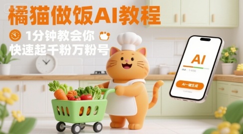 有趣的橘猫买菜做饭视频，用AI一键搞定，1分钟教会你，快速起千粉万粉号-蚂蚁汇资源分享项目网