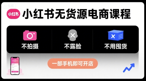 小红书无货源电商课程，不拍摄不露脸不用囤货，一部手机即可开店-蚂蚁汇资源分享项目网