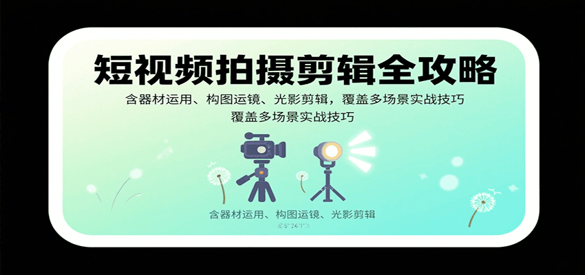 短视频拍摄剪辑全攻略：含器材运用、构图运镜、光影剪辑，覆盖多场景实战技巧-蚂蚁汇资源分享项目网