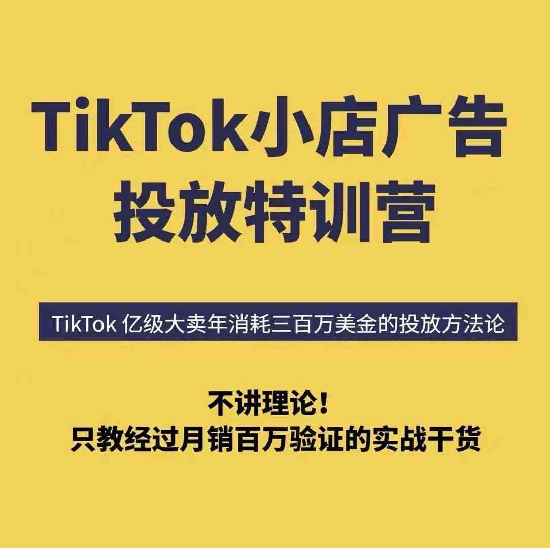 TikTok小店广告投放特训营，6天破局计划专治各种“投不动”，教你经过月销百万验证的实战干货-蚂蚁汇资源分享项目网