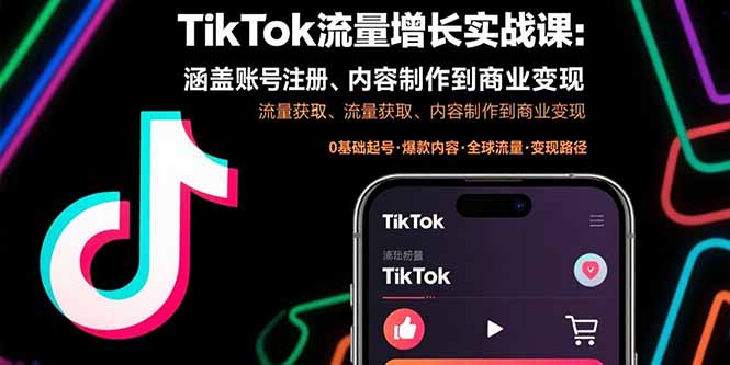 TikTok流量增长实战课：涵盖账号注册、流量获取、内容制作到商业变现-蚂蚁汇资源分享项目网