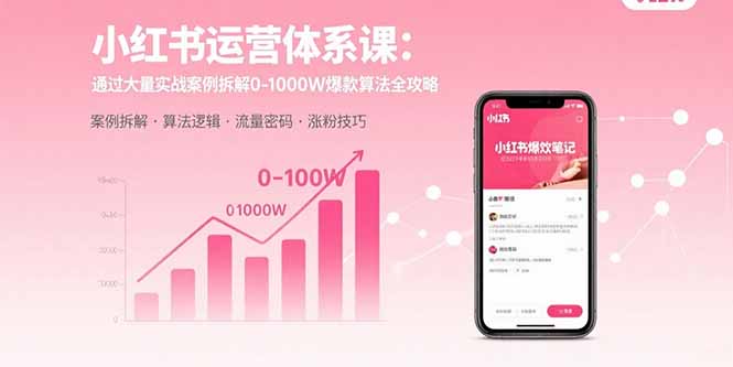 小红书运营体系课：通过大量实战案例拆解0-1000W爆款算法全攻略-蚂蚁汇资源分享项目网