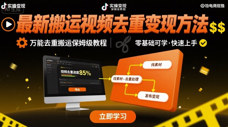 最新搬运视频去重变现方法，万能去重搬运保姆级教程-蚂蚁汇资源分享项目网