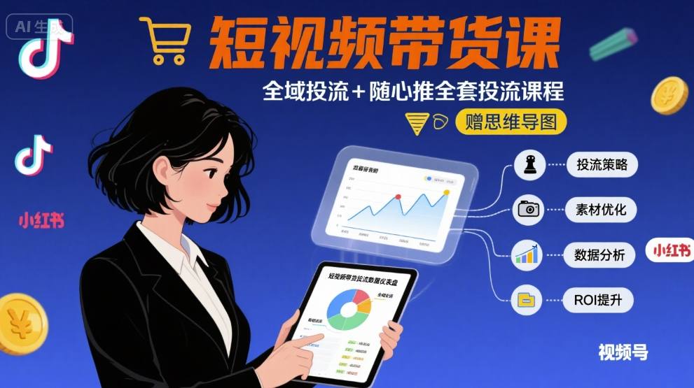 最新短视频带货课，全域投流+随心推全套投流课程+思维导图-蚂蚁汇资源分享项目网