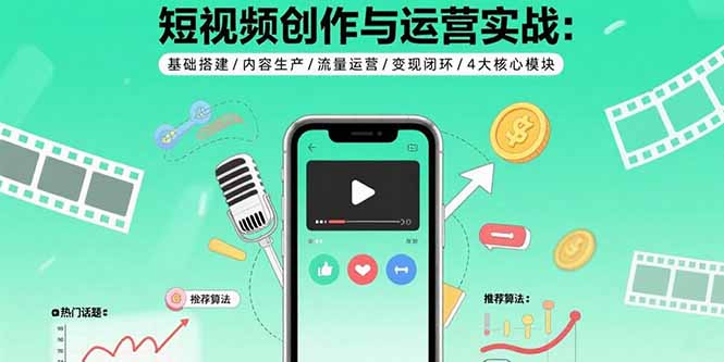 短视频创作与运营实战：基础搭建/内容生产/流量运营/变现闭环/4大核心模块-蚂蚁汇资源分享项目网