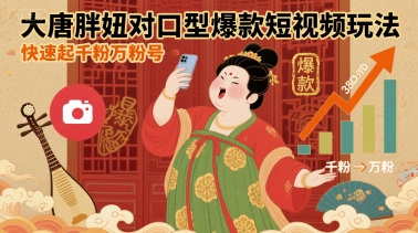 大唐胖妞对口型爆款短视频玩法，快速起千粉万粉号-蚂蚁汇资源分享项目网