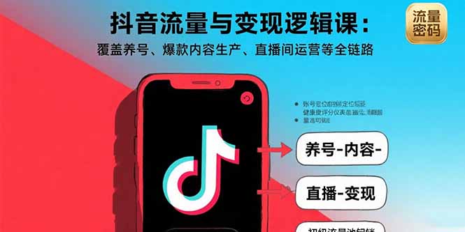 抖音流量与变现逻辑课：覆盖养号、爆款内容生产、直播间运营等全链路-蚂蚁汇资源分享项目网